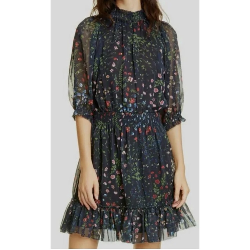 Joie Shima Floral High-neck Smocked Dress